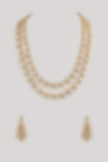 Gold Finish Moissanite Stone Layered Necklace Set by Zevar by Geeta at Pernia's Pop Up Shop