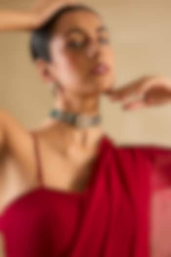 Gold Finish Blue Kundan Polki Choker Necklace Set by Zevar By Geeta at Pernia's Pop Up Shop