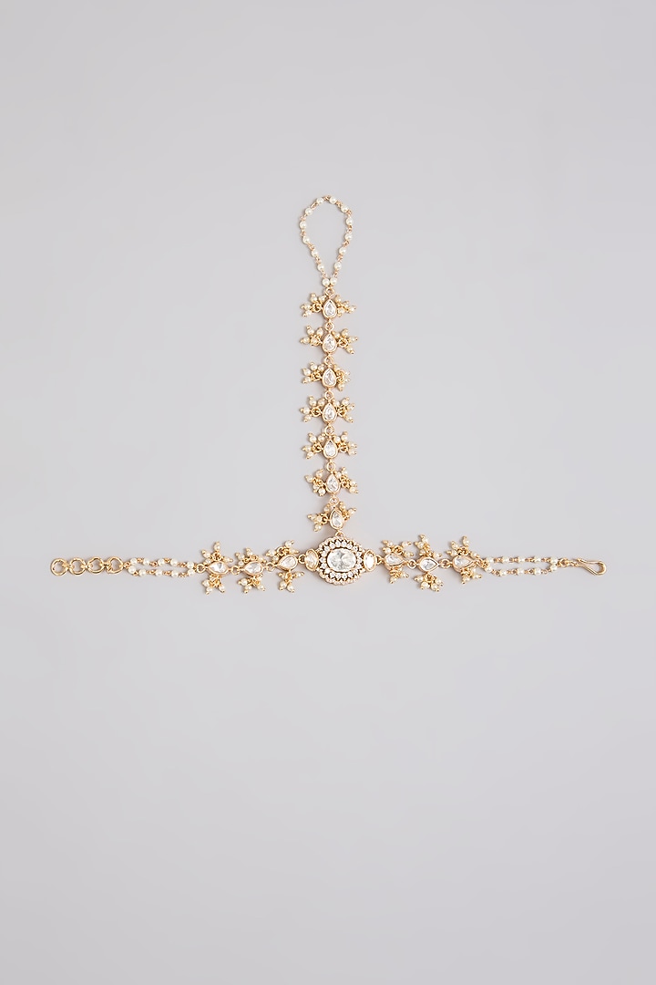 Gold Finish Kundan Polki Haathphool (Set Of 2) by Zevar By Geeta at Pernia's Pop Up Shop