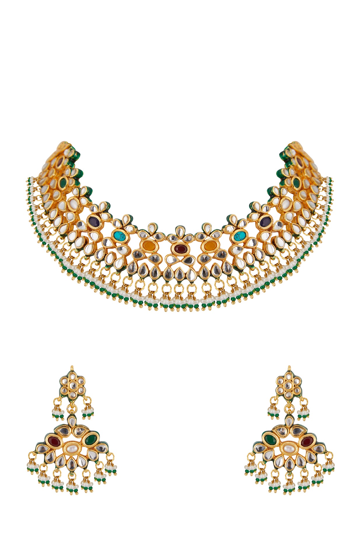 Gold Plated Kundan \u0026 Navratna Necklace 