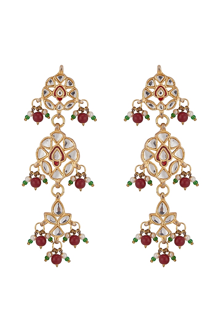 Gold Plated Kundan Polki & Red Beaded Necklace Set by Zevar By Geeta at Pernia's Pop Up Shop