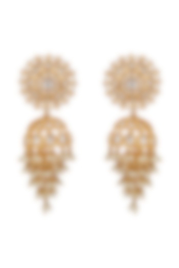 Gold Plated Kundan Jhumka Earrings by Zevar By Geeta