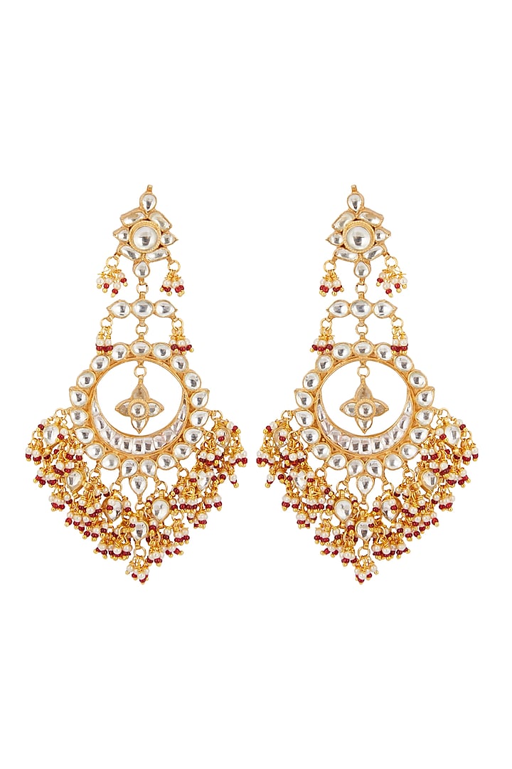Gold Plated Kundan Chandbali Earrings by Zevar By Geeta