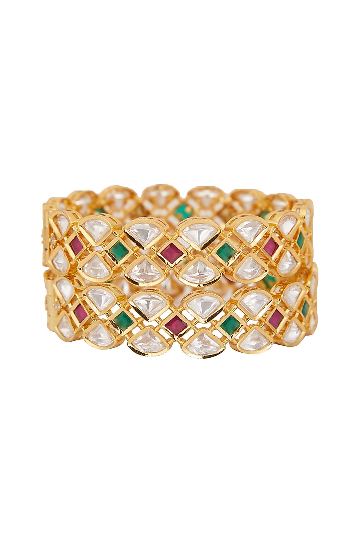 Gold Plated Kundan & Ruby Kada by Zevar By Geeta at Pernia's Pop Up Shop
