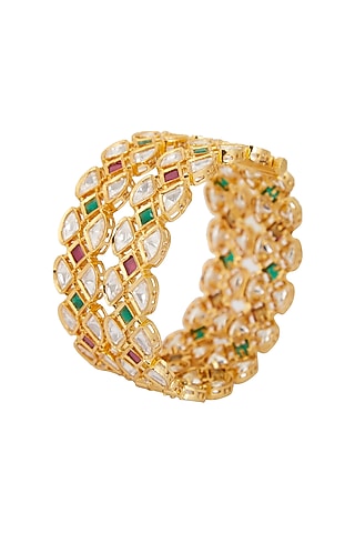 Gold Plated Kundan & Ruby Kada by Zevar By Geeta