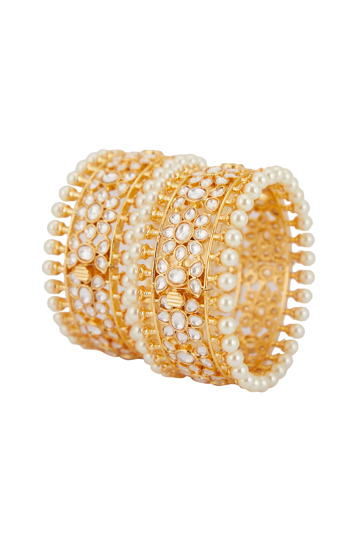 Gold Plated Kundan Floral Kada by Zevar By Geeta