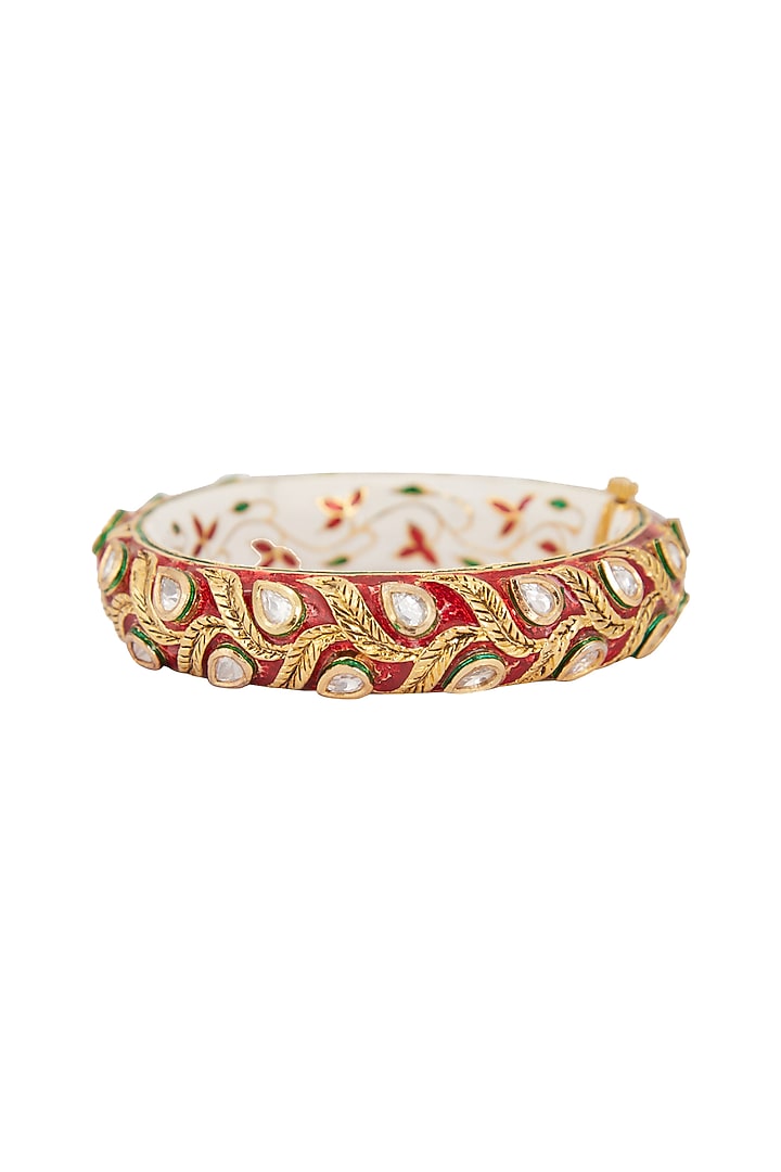 Gold Plated Kundan Polki Red Meenakari Kada by Zevar By Geeta at Pernia's Pop Up Shop