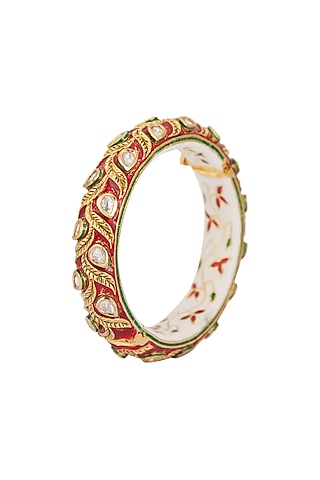 Gold Plated Kundan Polki Red Meenakari Kada by Zevar By Geeta