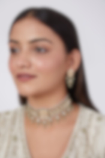 Gold Plated Pearl & Kundan Polki Choker Necklace Set by Zevar By Geeta at Pernia's Pop Up Shop