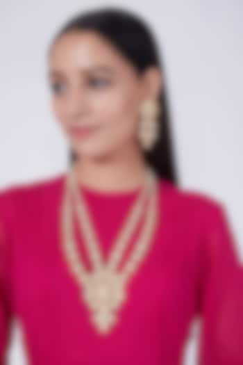 Gold Plated Kundan Polki & Diamond Necklace Set by Zevar By Geeta at Pernia's Pop Up Shop