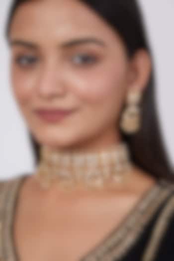 Gold Plated Kundan Polki Necklace Set by Zevar By Geeta at Pernia's Pop Up Shop