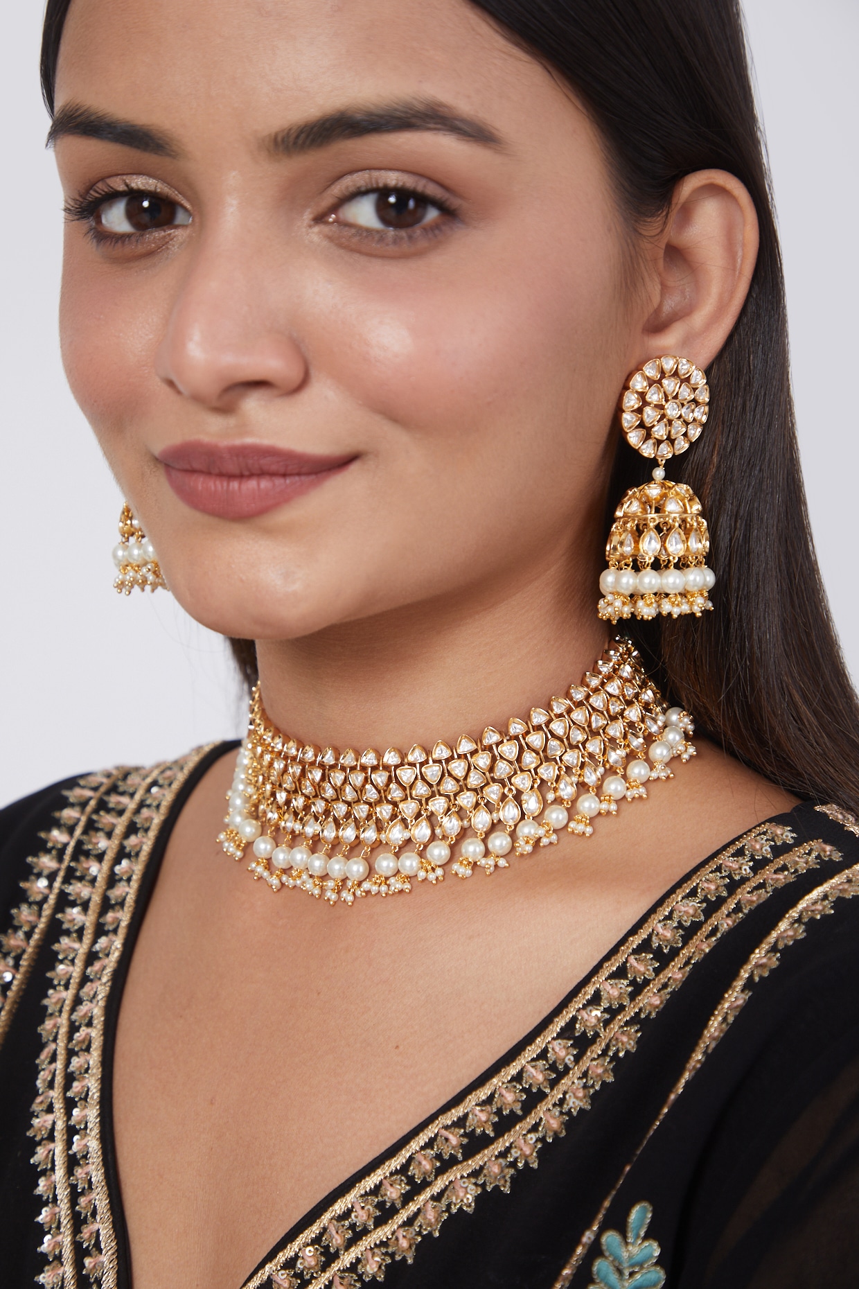 CZ Pakistani Indian Bollywood Bridal Jewelry Pearl Hina Khan Choker Necklace  Set | eBay