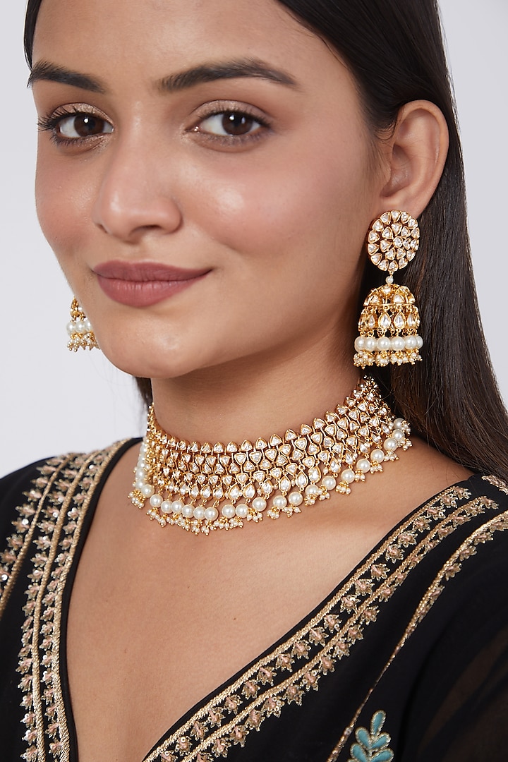 Gold Plated Kundan Necklace Set by Zevar By Geeta