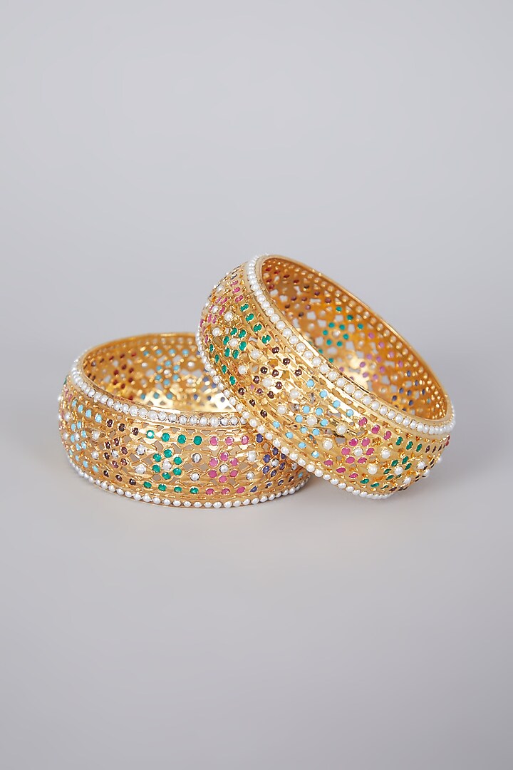 Gold Plated Kundan Polki Kadas (Set of 2) by Zevar By Geeta at Pernia's Pop Up Shop
