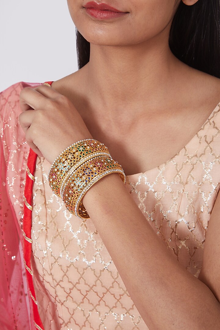 Gold Plated Kundan Polki Kadas (Set of 2) by Zevar By Geeta at Pernia's Pop Up Shop