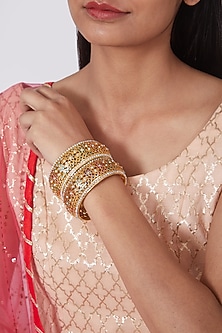Gold Plated Kundan Polki Kadas (Set of 2) by Zevar By Geeta-READY TO SHIP GIFTS