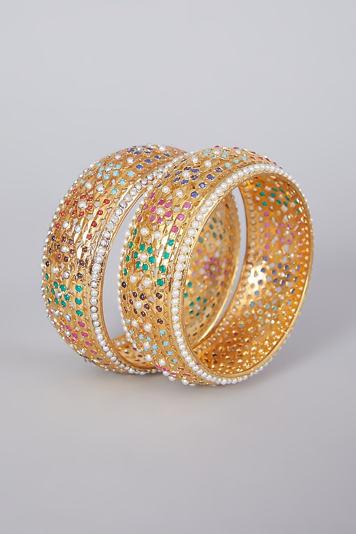 Gold Plated Kundan Polki Kadas (Set of 2) by Zevar By Geeta at Pernia's Pop Up Shop