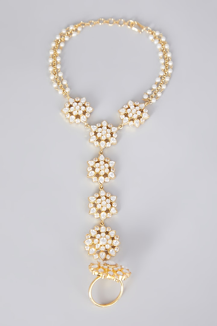Gold Finish Kundan Polki Hath Phool by Zevar By Geeta at Pernia's Pop Up Shop