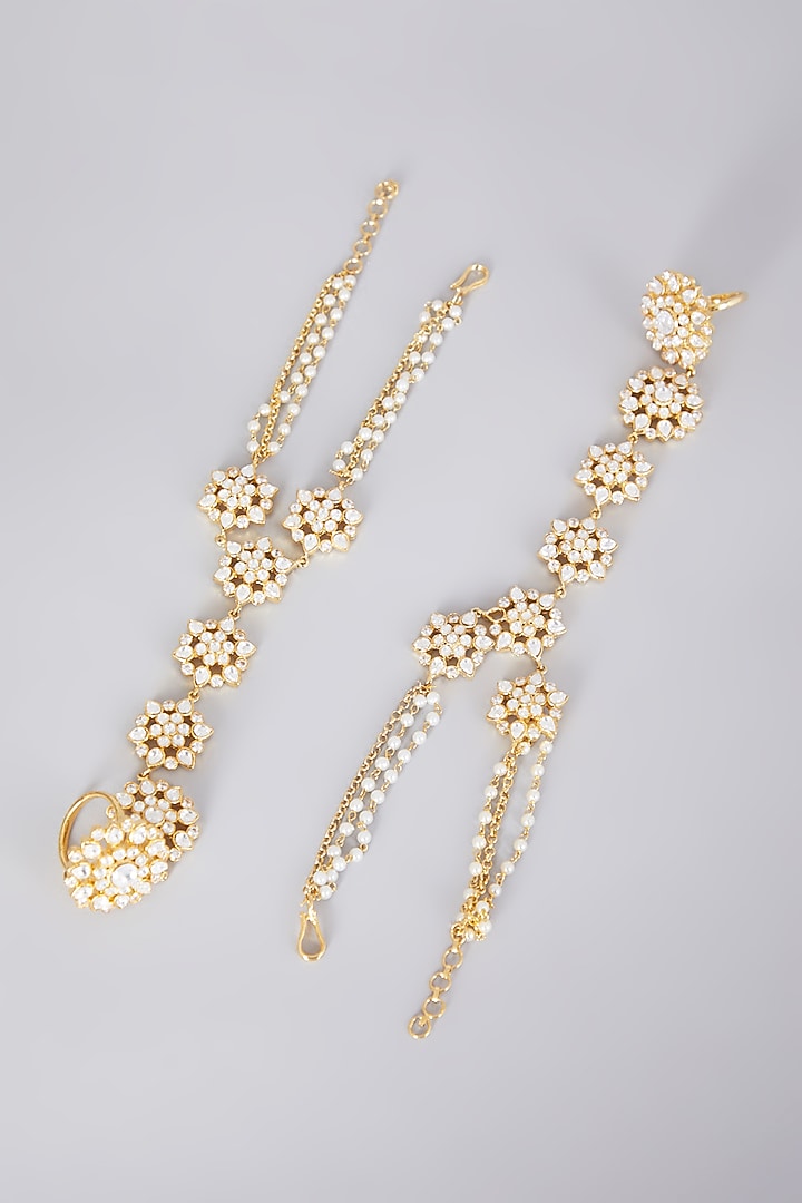 Gold Finish Kundan Polki Hath Phool by Zevar By Geeta at Pernia's Pop Up Shop