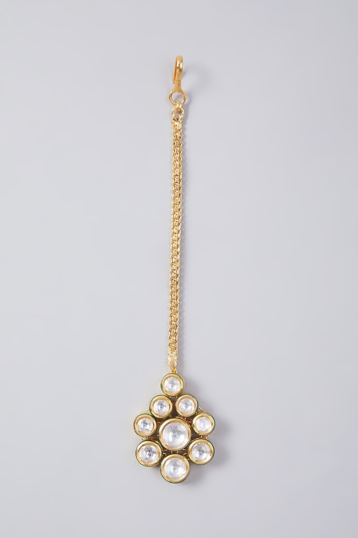 Gold Finish Kundan Polki Layered Necklace Set by Zevar By Geeta at Pernia's Pop Up Shop