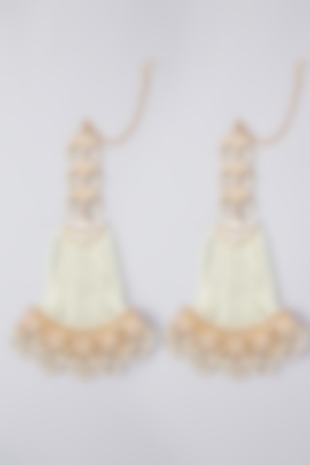Gold Finish Kundan Polki & Pearl Dangler Earrings by Zevar By Geeta