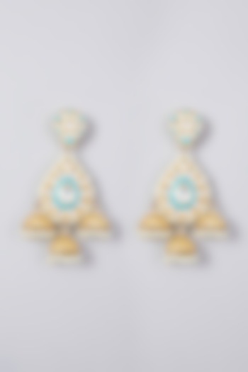 Gold Plated Kundan Polki & Pearl Jhumka Earrings by Zevar By Geeta