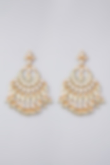 Gold Finish Pearl & Kundan Polki Chandbali Earrings by Zevar By Geeta