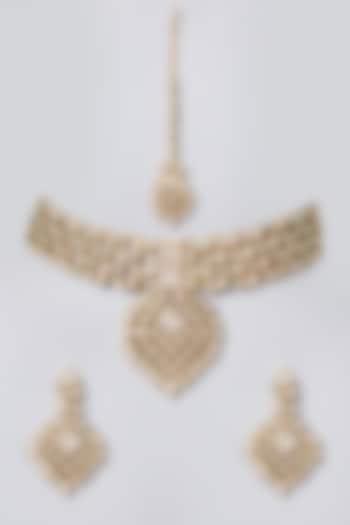 Gold Finish Kundan Polki Necklace Set by Zevar By Geeta
