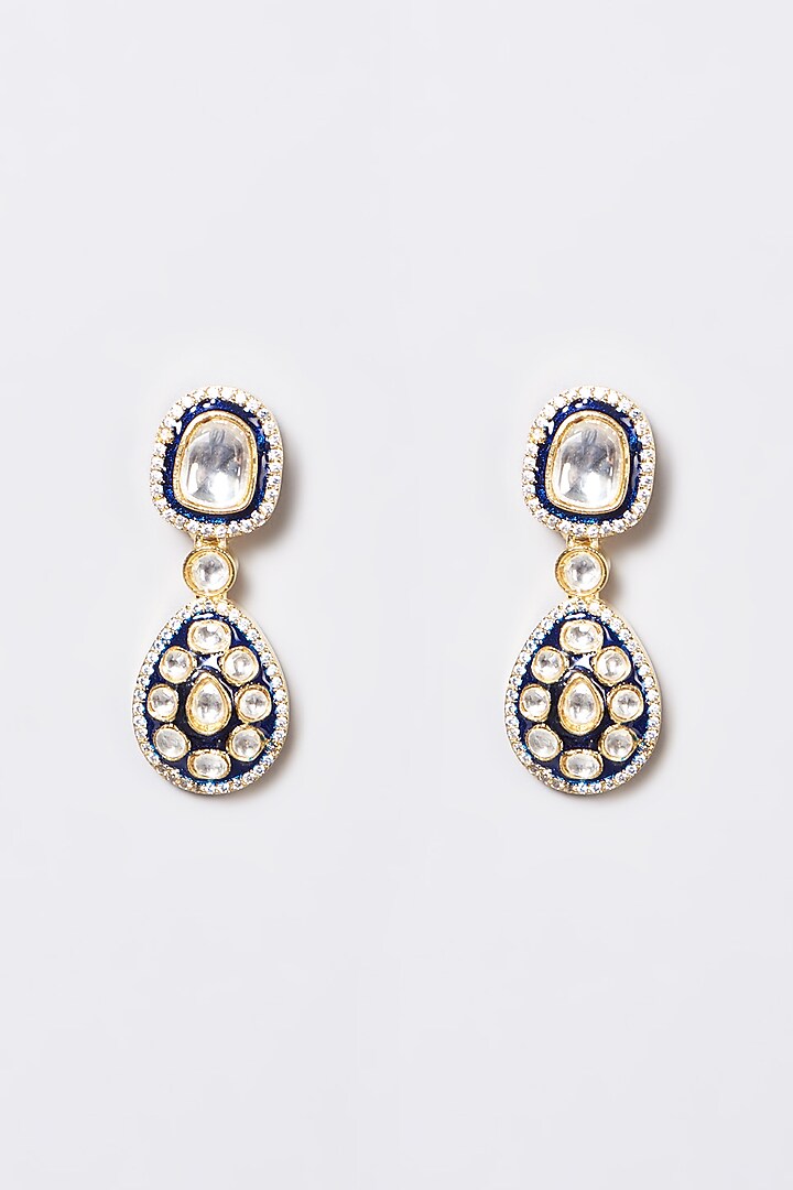 White Plated Kundan Polki Long Necklace Set by Zevar by Geeta at Pernia's Pop Up Shop