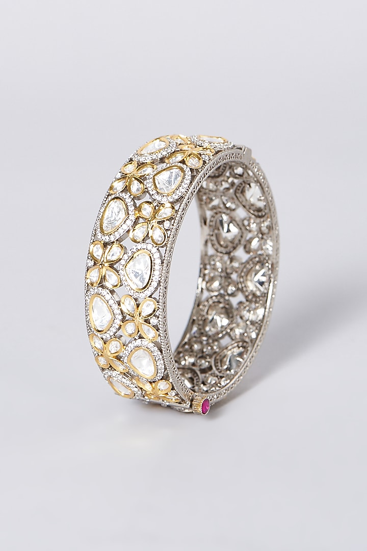 Black Rhodium Finish Kundan Polki Kadas (Set of 2) by Zevar by Geeta at Pernia's Pop Up Shop