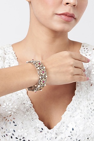 Black Rhodium Finish Kundan Polki & Diamond Kada by Zevar by Geeta