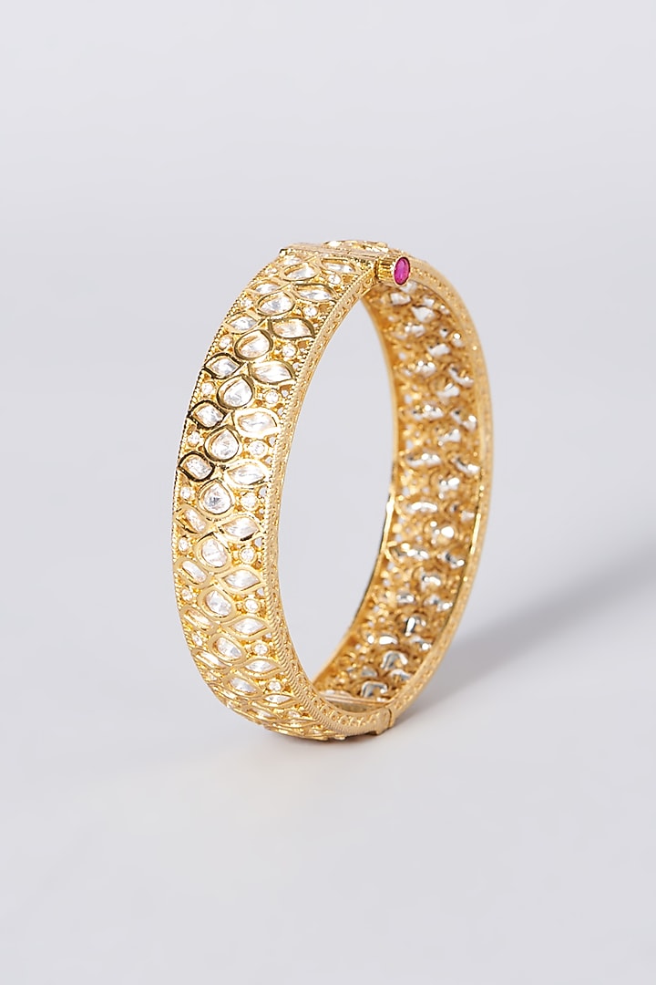 Gold Finish Kundan Polki Kadas (Set of 2) by Zevar by Geeta at Pernia's Pop Up Shop