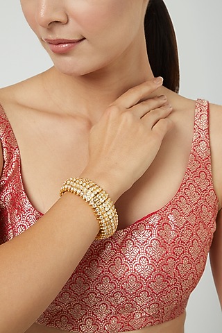 Gold Finish Kundan Polki & Diamond Kada by Zevar by Geeta