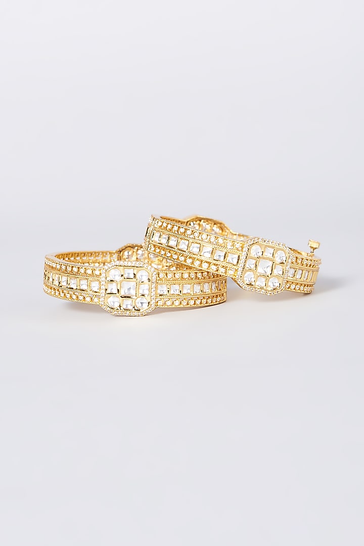Gold Finish Kundan Polki Kadas (Set of 2) by Zevar by Geeta at Pernia's Pop Up Shop