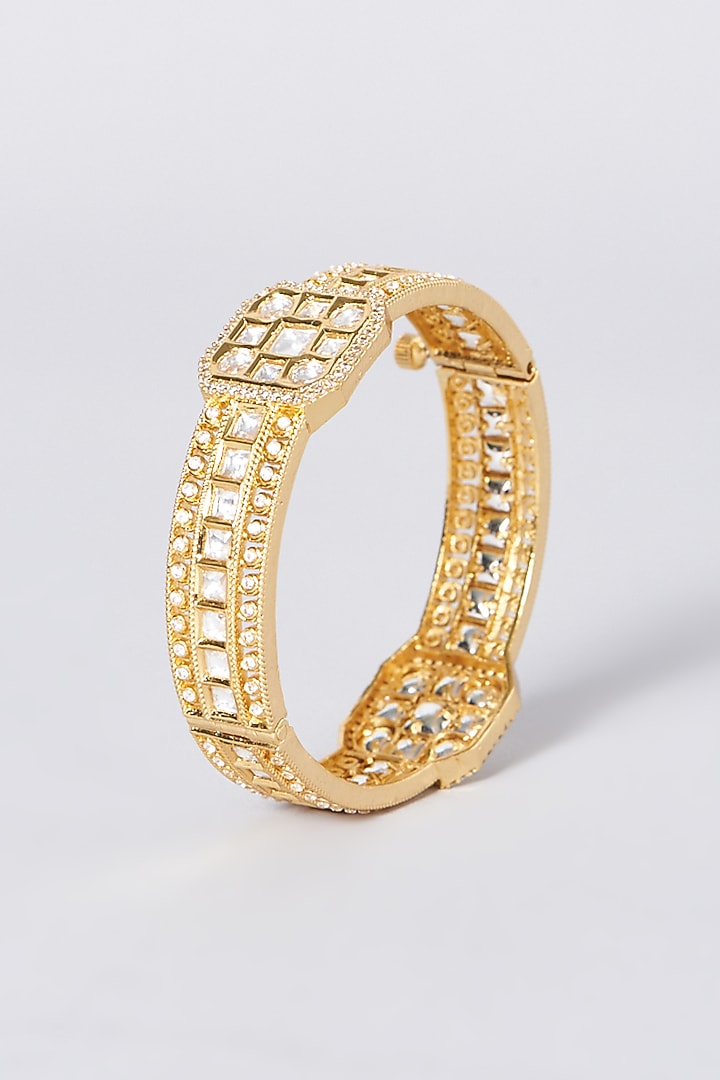 Gold Finish Kundan Polki Kadas (Set of 2) by Zevar by Geeta at Pernia's Pop Up Shop