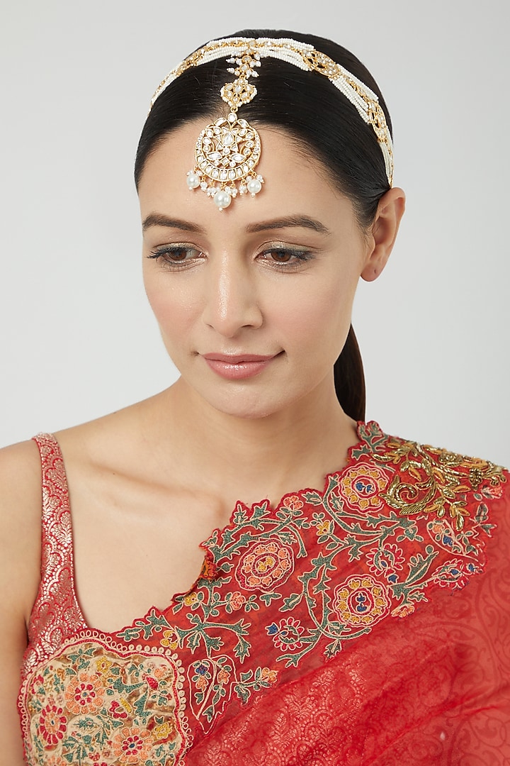 Gold Finish Kundan Polki Mathapatti by Zevar by Geeta at Pernia's Pop Up Shop