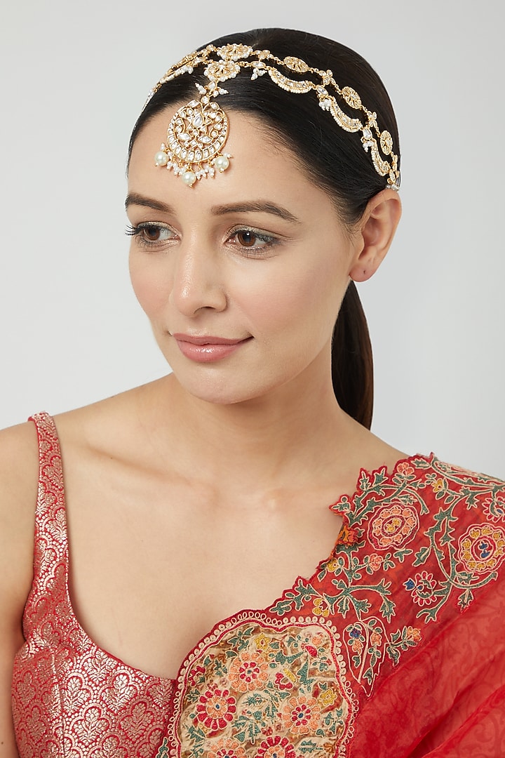 Gold Finish Kundan Polki Mathapatti by Zevar by Geeta at Pernia's Pop Up Shop