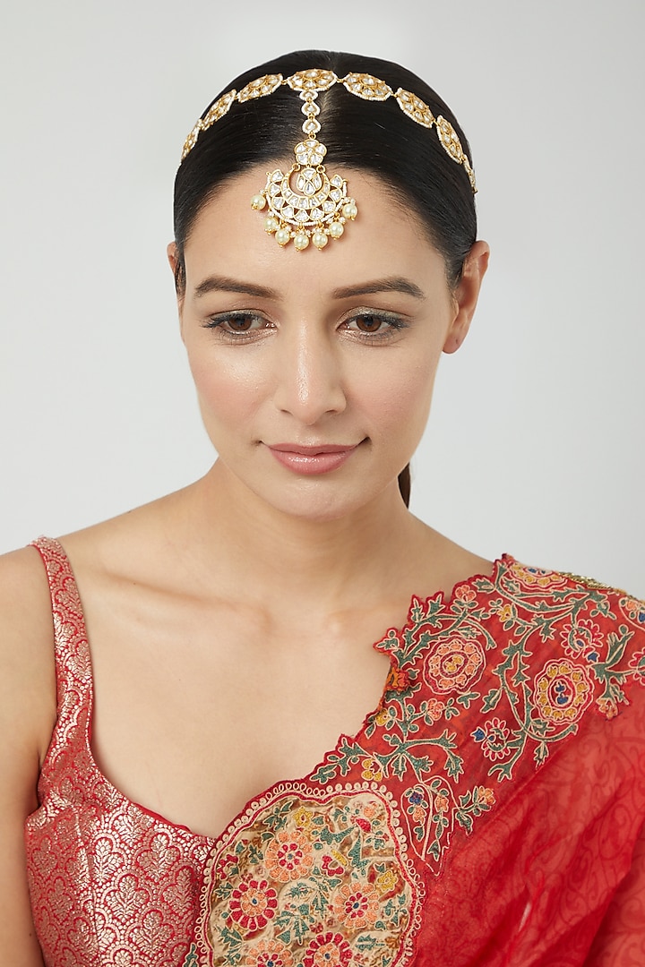 Gold Finish Kundan Polki Mathapatti by Zevar by Geeta at Pernia's Pop Up Shop