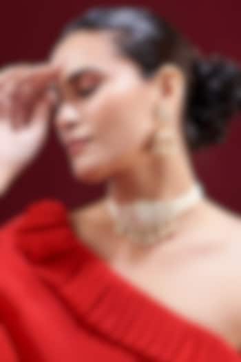 Gold Plated Kundan Polki & Pearl String Choker Necklace Set by Zevar by Geeta at Pernia's Pop Up Shop