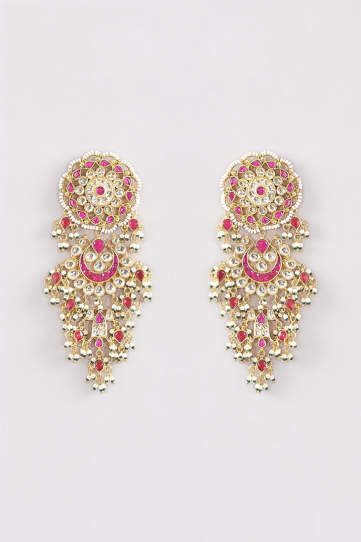 Gold Plated Pearl Meenakari Dangler Earrings by Zevar by Geeta at Pernia's Pop Up Shop