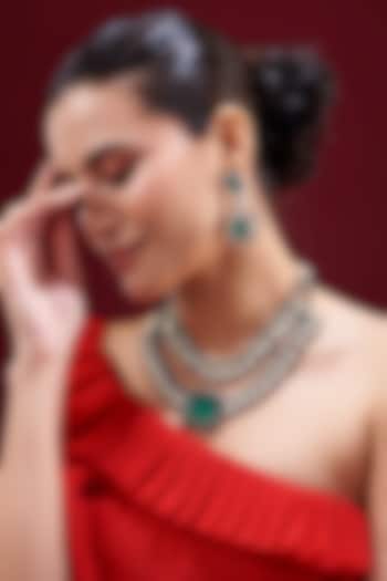 Black Rhodium Finish Kundan Polki & Green Stone Layered Necklace Set by Zevar by Geeta at Pernia's Pop Up Shop