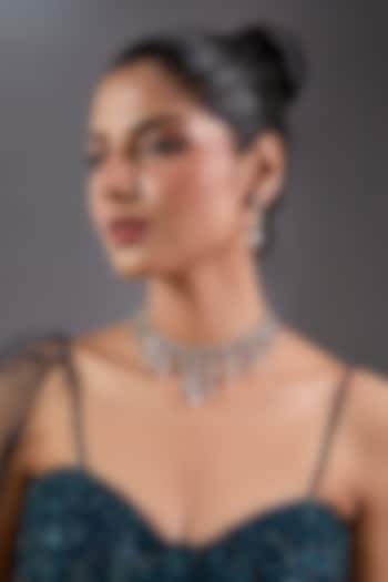 White Finish Diamond Necklace Set by Zevar By Geeta at Pernia's Pop Up Shop