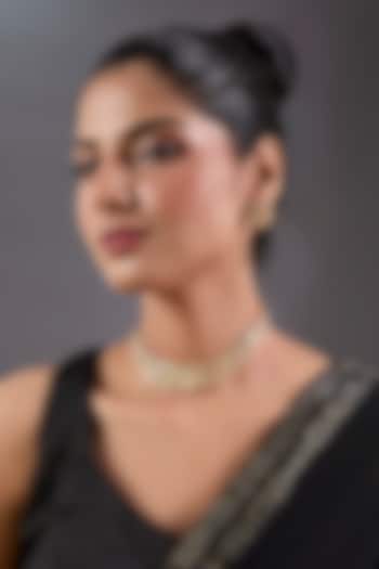 Gold Finish Moissanite Stone Necklace Set by Zevar By Geeta at Pernia's Pop Up Shop