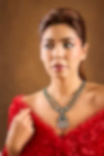 White Finish Green Stone Necklace Stone by Zevar By Geeta at Pernia's Pop Up Shop