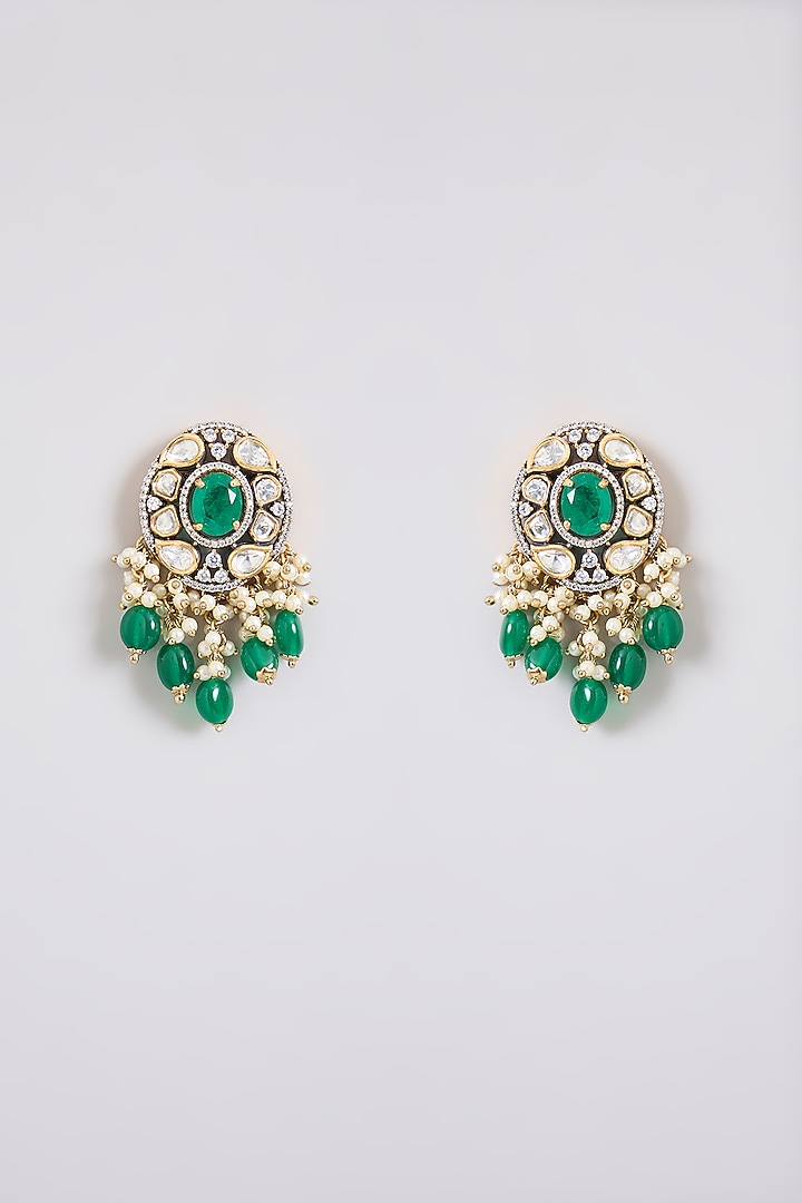 Two-Tone Finish Kundan Polki & Green Stone Choker Necklace Set by Zevar By Geeta at Pernia's Pop Up Shop