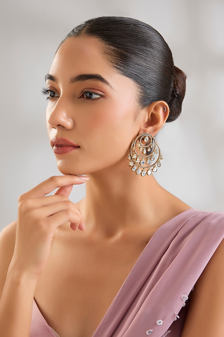 Two-Tone Finish Kundan Polki Chandbali Earrings by Zevar By Geeta at Pernia's Pop Up Shop