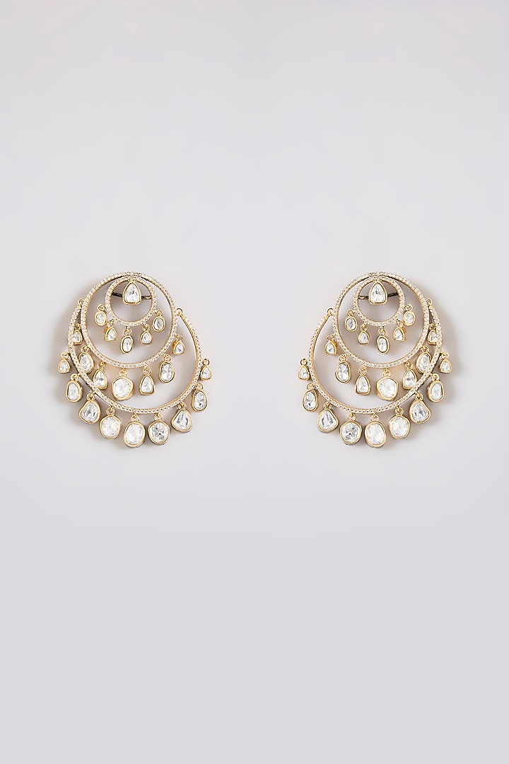 Two-Tone Finish Kundan Polki Chandbali Earrings by Zevar By Geeta at Pernia's Pop Up Shop