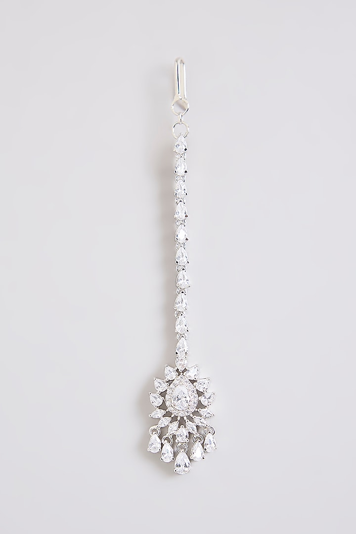 White Finish Diamond Maangtikka by Zevar By Geeta at Pernia's Pop Up Shop