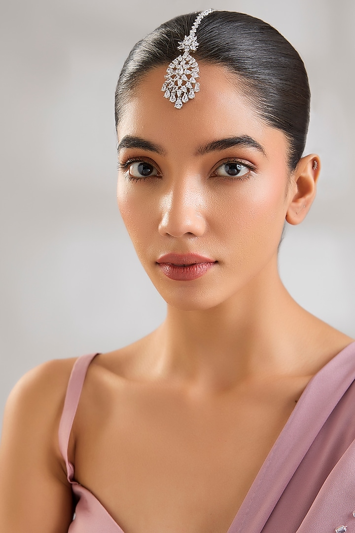 White Finish Diamond Maangtikka by Zevar By Geeta at Pernia's Pop Up Shop