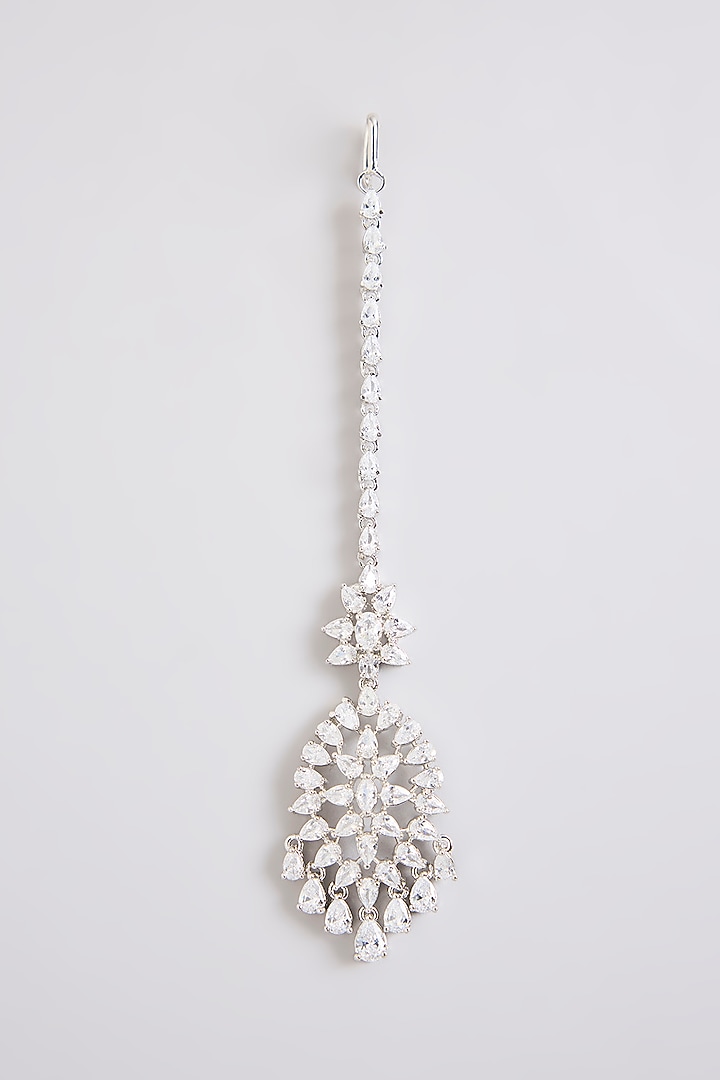 White Finish Diamond Maangtikka by Zevar By Geeta at Pernia's Pop Up Shop